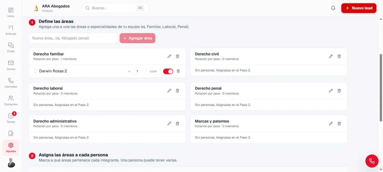Reglas de asignación y reparto de leads por áreas