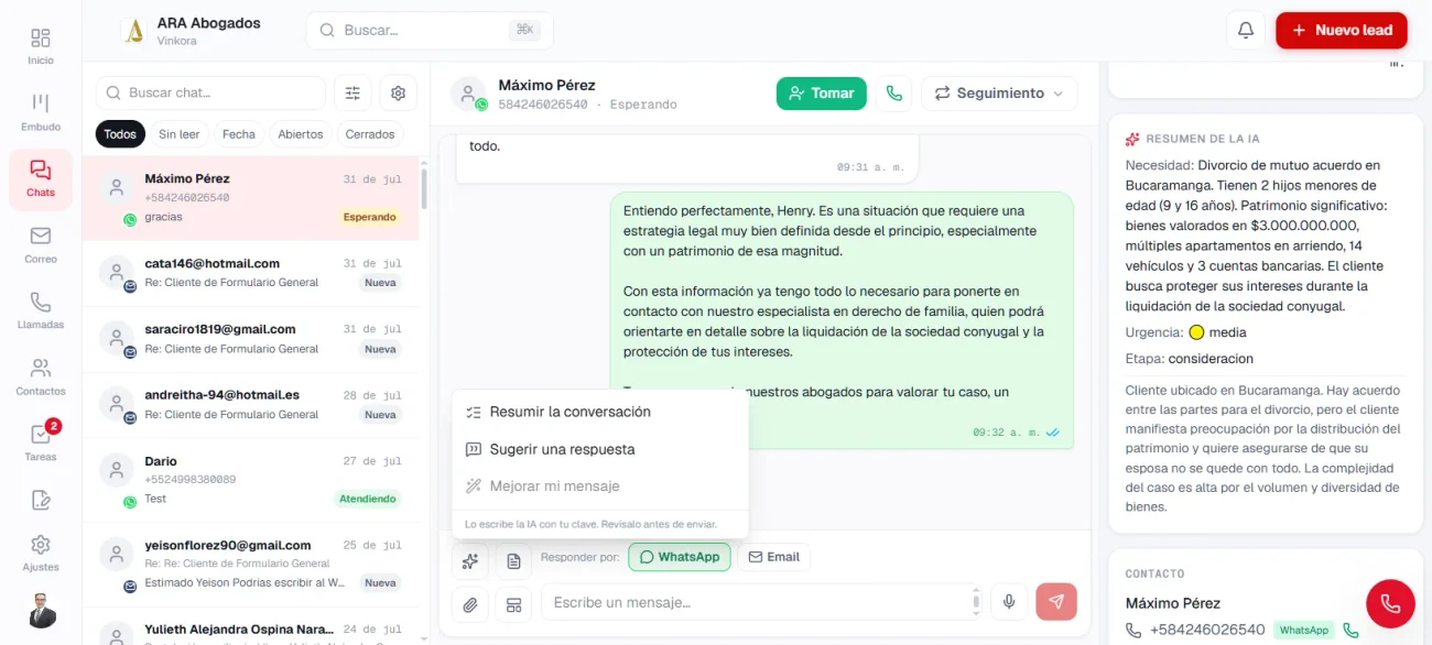Asistencia de la IA y resumen dentro de la conversación